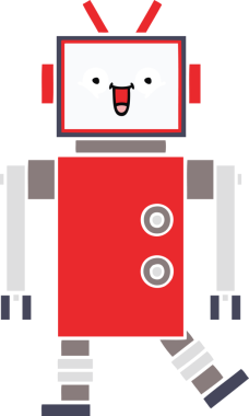 Bir insan tarafından çizilmiş düz renkli bir robot karikatürü