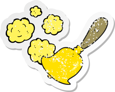 Bir insan tarafından çizilmiş bir el çanının gerilmiş retro çıkartması.