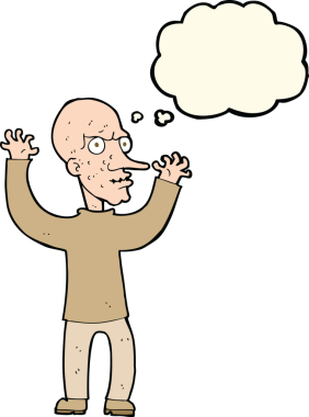 Bir insan tarafından çizilmiş düşünce baloncuğu olan kaba bir adam.