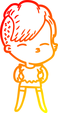 Bir insan tarafından çizilmiş çizgi film karakteri şaşı bir kızın sıcak çizgi çizimi