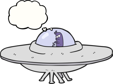 Bir insan tarafından çizilmiş serbest çizim balon karikatür uçan daire.