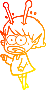 Bir çizgi film karakteri, bir insan tarafından çizilmiş bir uzaylı kız çizimi.