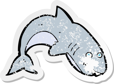 Bir insan tarafından çizilmiş bir karikatür köpekbalığının gerilemiş etiketi.