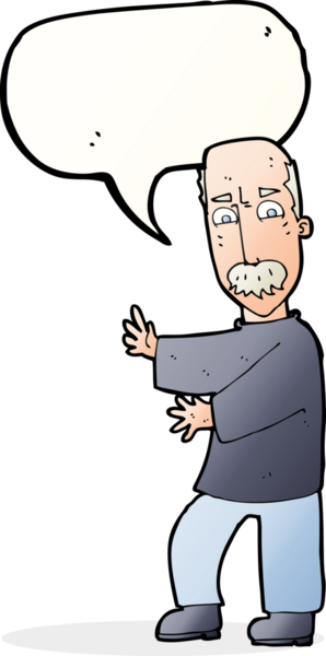 Bir insan tarafından çizilmiş konuşma balonlu kızgın yaşlı adam çizgi filmi.