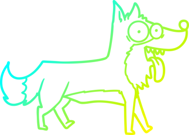 Bir insan tarafından çizilmiş mutlu bir köpeğin soğuk çizgi çizimi.