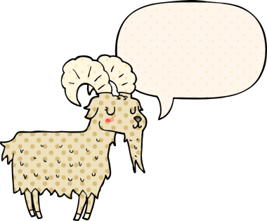 Bir insan tarafından çizilmiş çizgi roman tarzında konuşma balonlu bir keçi.