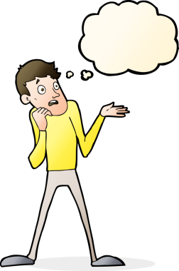 Bir insan tarafından çizilmiş düşünce baloncuğu olan sinirli bir adam.