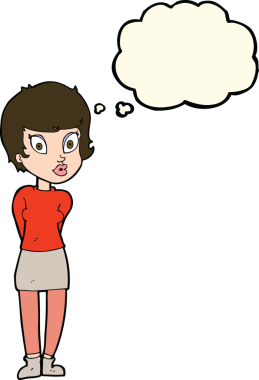 Bir insan tarafından çizilmiş düşünce baloncuğu olan güzel bir kadın.