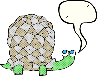 Bir insan tarafından çizilmiş serbest çizilmiş çizgi roman konuşma balonu karikatür kaplumbağası.