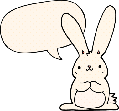 Çizgi roman tarzında konuşma balonu olan çizgi film tavşanı bir insan tarafından çizilmiş.