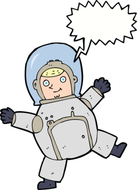 Bir insan tarafından çizilmiş konuşma balonu olan bir astronot.