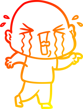 Bir insan tarafından çizilmiş, ağlayan kel bir adamın çizgi çizimi.