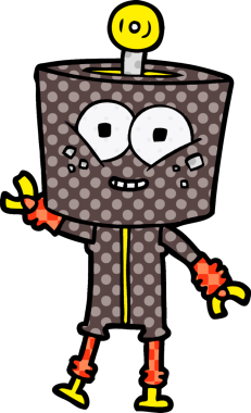 Bir insan tarafından çizilmiş mutlu çizgi film robotu