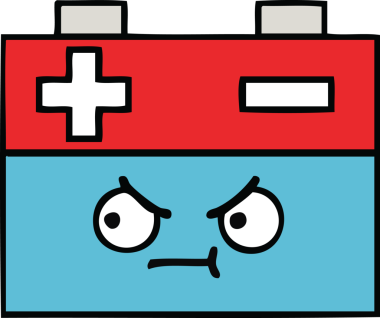 Bir insan tarafından çizilmiş bir araba aküsünün sevimli karikatürü.