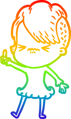 Gökkuşağı gradyan çizgi çizimi Bir insan tarafından çizilmiş sinirli hippi kız