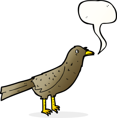 Bir insan tarafından çizilmiş konuşma balonlu çizgi film kuşu.