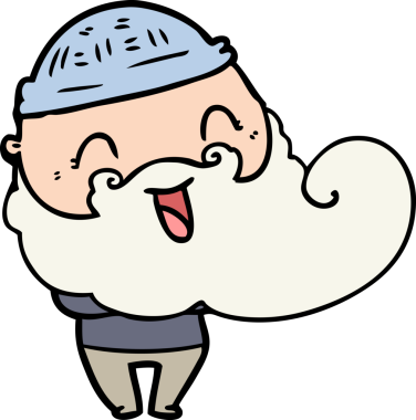 Bir insan tarafından çizilmiş sakallı ve kış şapkalı mutlu bir adam.