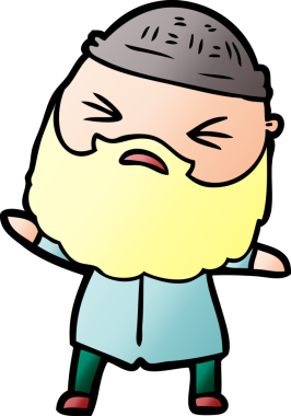 Bir insan tarafından çizilmiş sakallı bir çizgi film adamı.