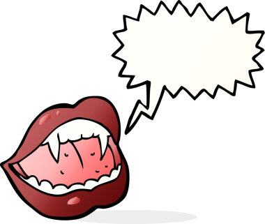 Bir insan tarafından çizilmiş konuşma balonlu vampir dudakları.