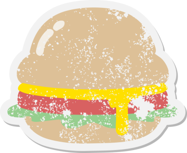 Bir insan tarafından çizilmiş lezzetli bir hamburger grunge çıkartması.