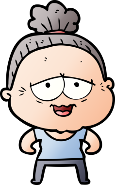 Bir insan tarafından çizilmiş mutlu yaşlı kadın çizgi filmi.