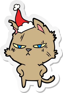 Bir insan tarafından çizilmiş Noel Baba şapkası takan bir kedinin sert el yazısı.