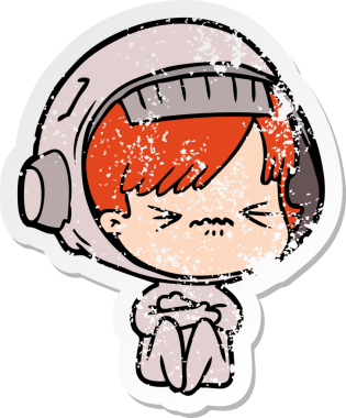 Bir insan tarafından çizilmiş kızgın bir uzay kızının sıkıntılı çıkartması.