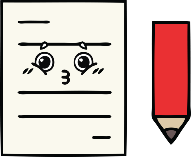 Bir insan tarafından çizilmiş bir test kağıdının sevimli karikatürü.