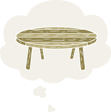 Düşünce baloncuğu olan karikatür masası insan tarafından çizilmiş.