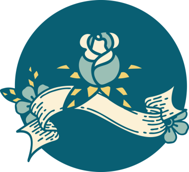 bir insan tarafından çizilmiş tek bir gül sancağıyla dövme stili simgesi