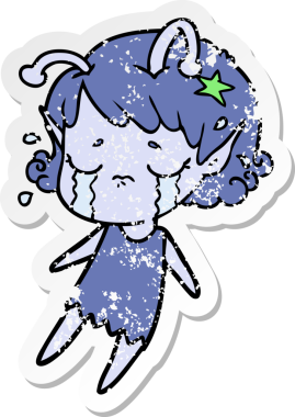 Bir insan tarafından çizilmiş, ağlayan uzaylı bir kızın sıkıntılı çıkartması.