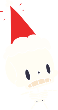 Bir insan tarafından çizilmiş Kawaii iskeletinin Noel karikatürü.