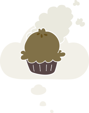 Düşünce baloncuğu insan tarafından çizilmiş şirin bir çizgi film pastası.