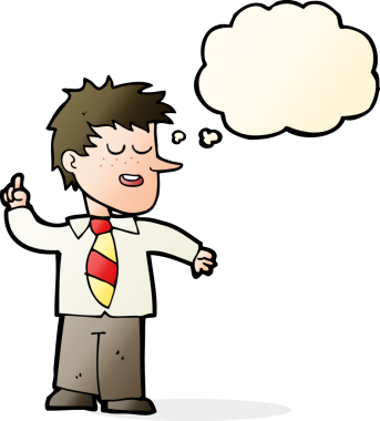 Bir insan tarafından çizilmiş düşünce baloncuğu ile iyi bir fikri olan çizgi film adamı.