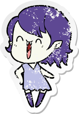 Bir insan tarafından çizilmiş mutlu vampir kız çizgi filminin kederli çıkartması.