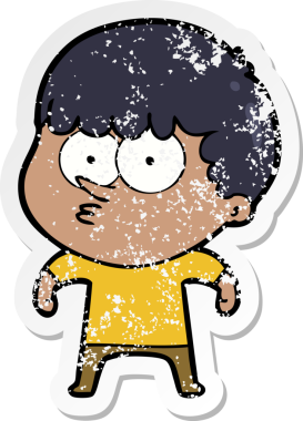 Bir insan tarafından çizilmiş, sıkıntılı bir çizgi film çıkartması.