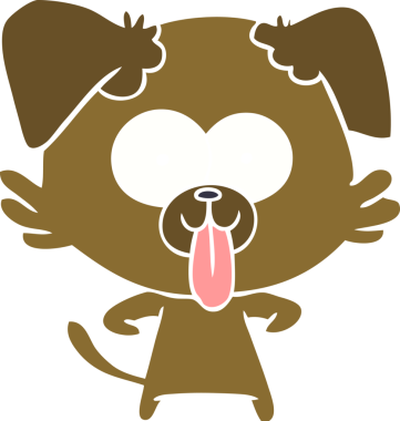 Düz renkli çizgi film köpeğinin dili bir insan tarafından çizilmiş.