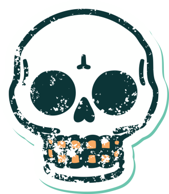 Bir insan tarafından çizilmiş bir kafatasının sembolik dövmeli görüntüsü.