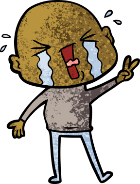 Bir insan tarafından çizilmiş ağlayan kel bir adam.