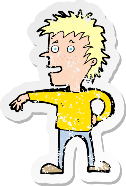 Bir insan tarafından çizilmiş saygısız bir jest yapan karikatürist bir adamın gerilimli çıkartması.