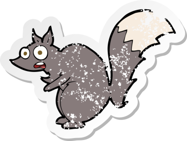Bir insan tarafından çizilmiş komik, ürkmüş sincap çizgi filminin gerilemiş retro yapıştırması.