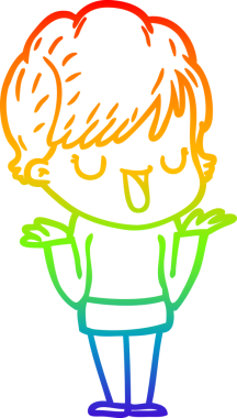 Gökkuşağı gradyan çizgi çizimi bir insan tarafından çizilmiş bir karikatür kadın