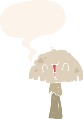 bir insan tarafından çizilmiş retro tarzı konuşma baloncuklu mantar.