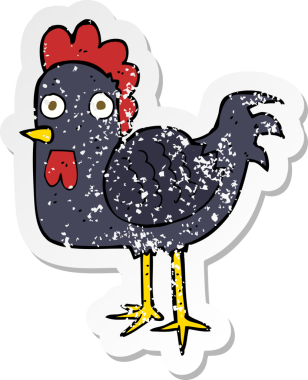 Bir insan tarafından çizilmiş çizgi film tavuğunun gerilimli yapıştırması.