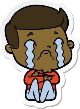 Bir insan tarafından çizilmiş, ağlayan bir çizgi film karakterinin çıkartması.