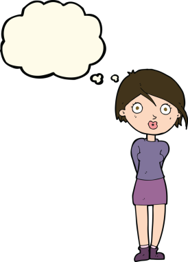 Bir insan tarafından çizilen düşünce baloncuğu ile kızı şaşırtan çizgi film.