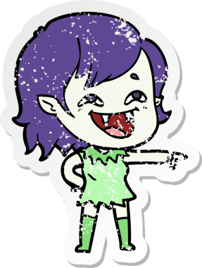 Bir insan tarafından çizilmiş gülen vampir kız çizgi filminin sıkıntılı çıkartması.