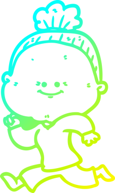 Bir insan tarafından çizilmiş, mutlu, yaşlı bir kadının çizimi.