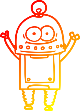 Bir insan tarafından çizilmiş ampullü mutlu bir robot çizimi.