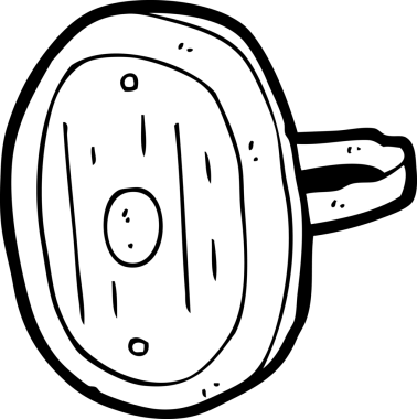 Bir insan tarafından çizilmiş siyah beyaz karikatür ortaçağ kalkanı